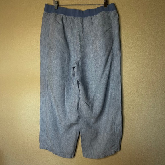 J.Jill Love Linen Pants Size L Blue White Striped Wide Leg Crop Casual Lagenlook - Picture 4 of 8